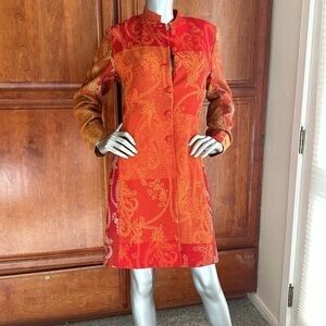 SALE — Silk Wool Tapestry Long Tailored Coat, M